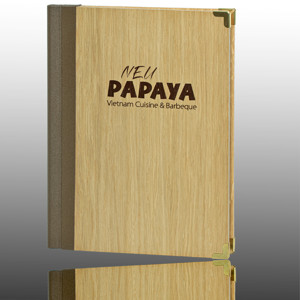 Speisekarte aus echtem Holz Eiche Natur A4 Papaya Speisekarte aus echtem Holz Eiche Natur A4 Papaya